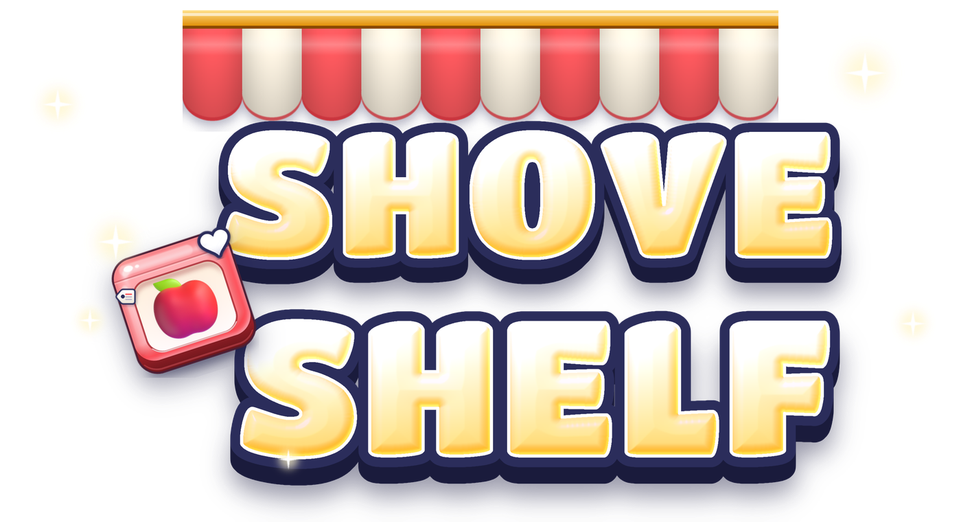 Shove Shelf logo: chunky sunny letters with a product box popping out